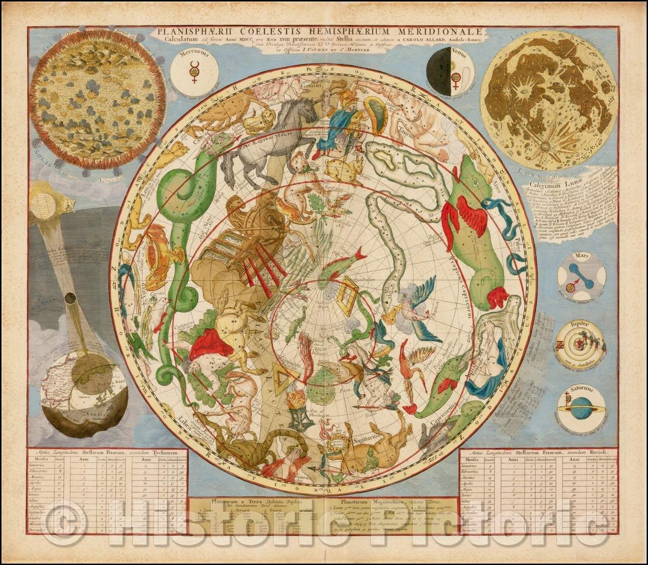 Historic Map - Planisphaerii Coelestis Hemisphaerium Meridionale Calculatum ad finem Anni MDCC, pro Aevo XVIII praesente mutlis Stellis, 1717 - Vintage Wall Art