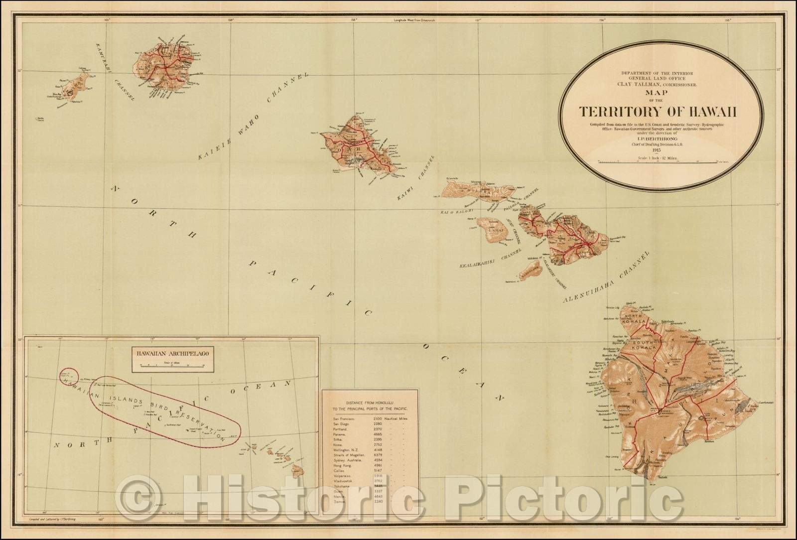 Historic Map - Map Of The Territory of Hawaii, 1915, U.S. General Land Office - Vintage Wall Art