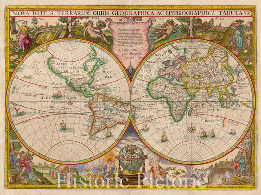 Historic Map - Nova Totius Terrarum Orbis Geographica Ac Hydrographica Tabula/Blaeu's classic world Map, 1630, Jodocus Hondius - Vintage Wall Art