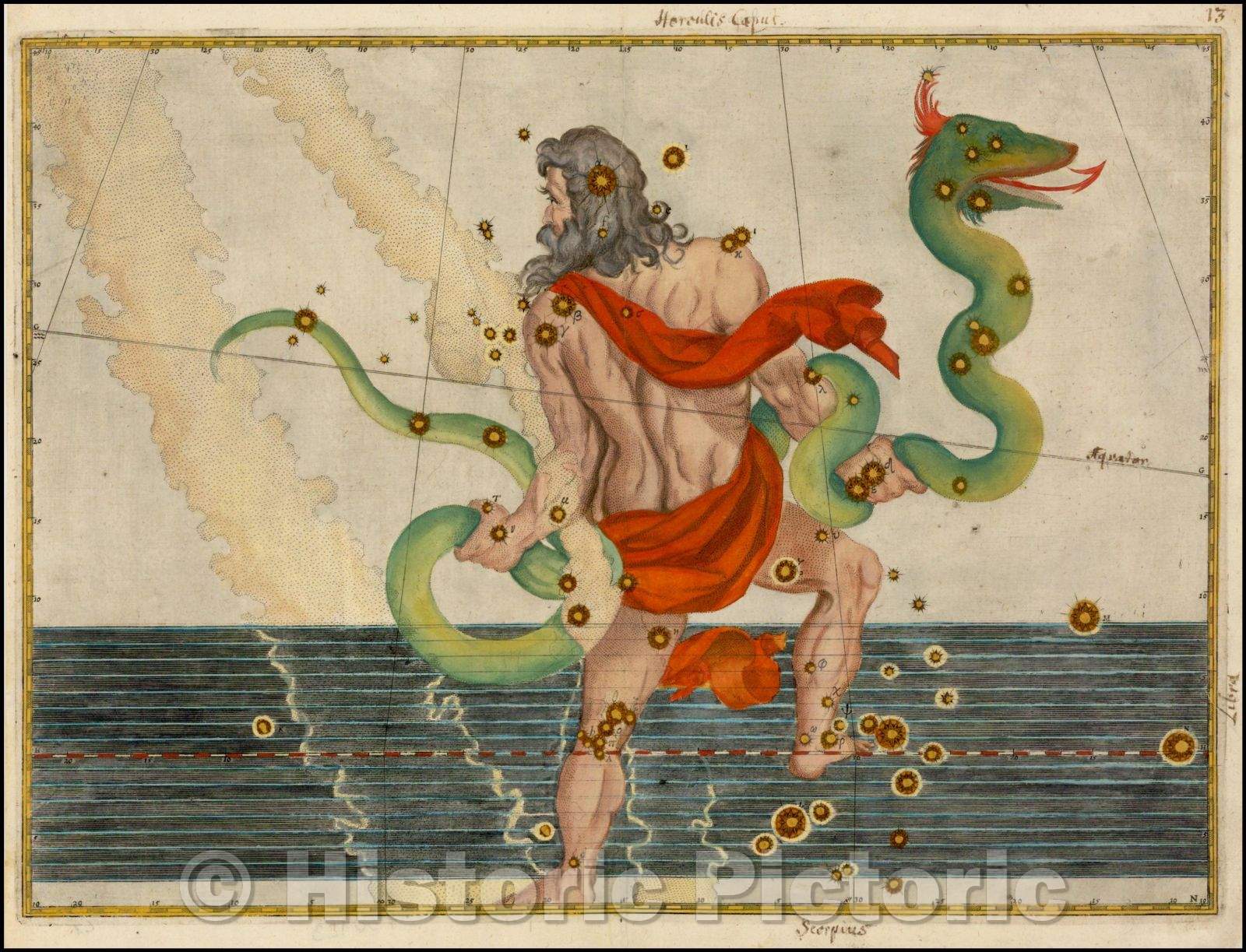 Historic Map - Ophiuchus, Serpentarius, 1624, Johann Bayer - Vintage Wall Art