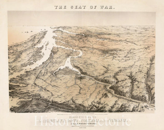 Bird's Eye View of Virginia, Maryland & District of Columbia, 1861 - Historical Map Print
