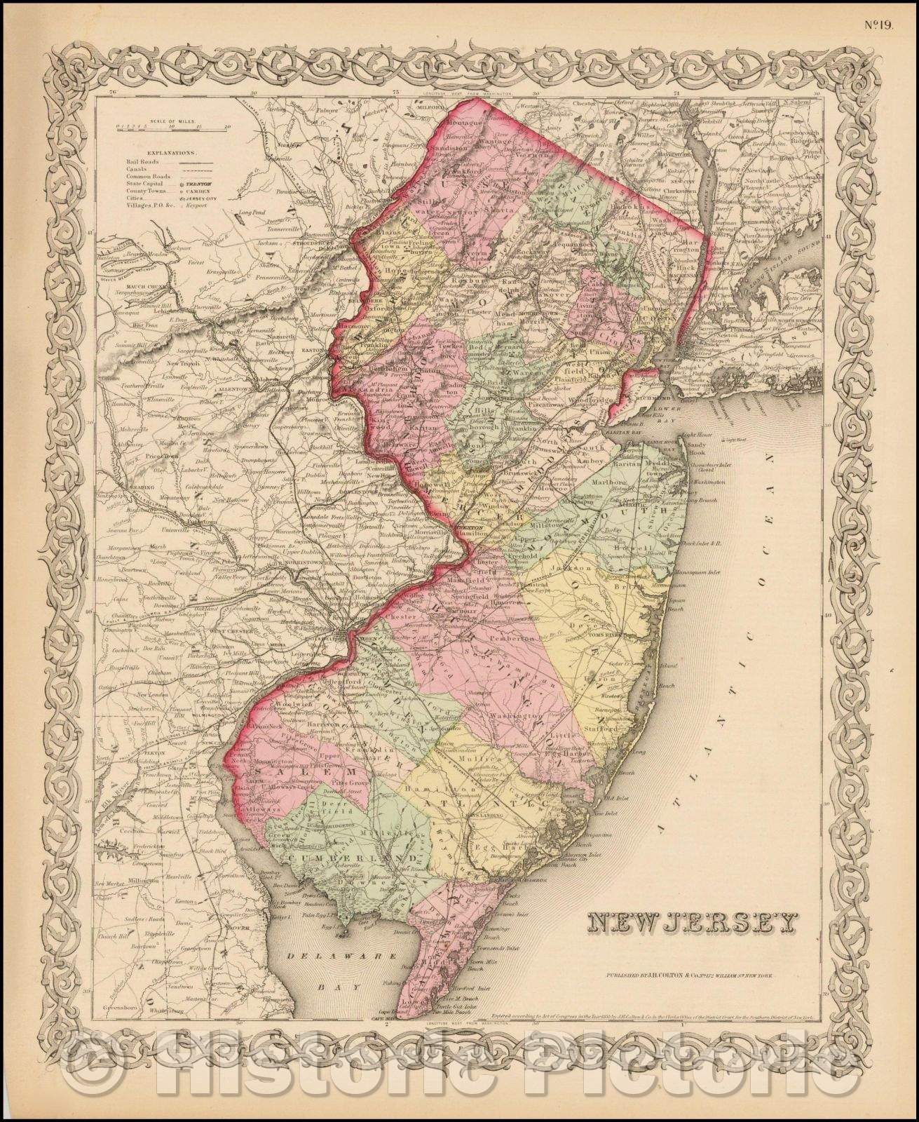 Historic Map - New Jersey, 1855, Joseph Hutchins Colton v1
