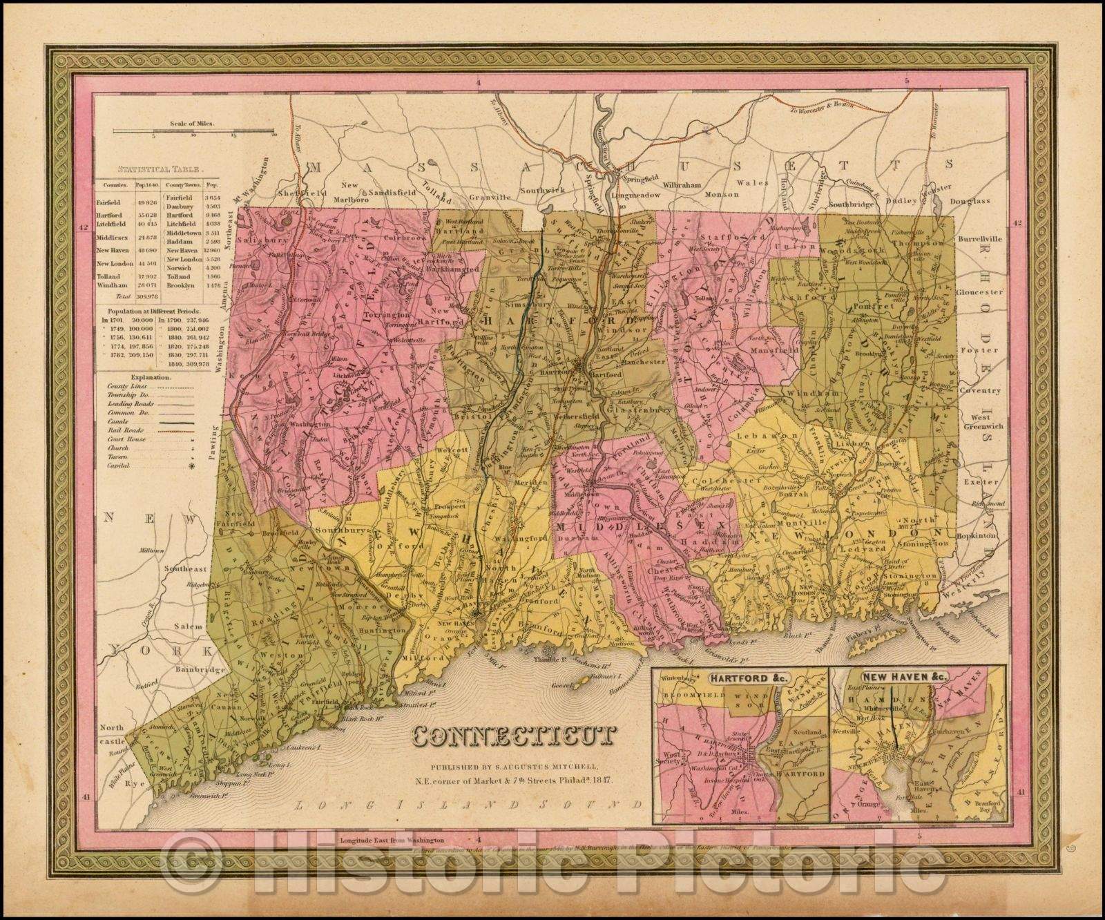 Historic Map - Connecticut, 1847, Samuel Augustus Mitchell v1