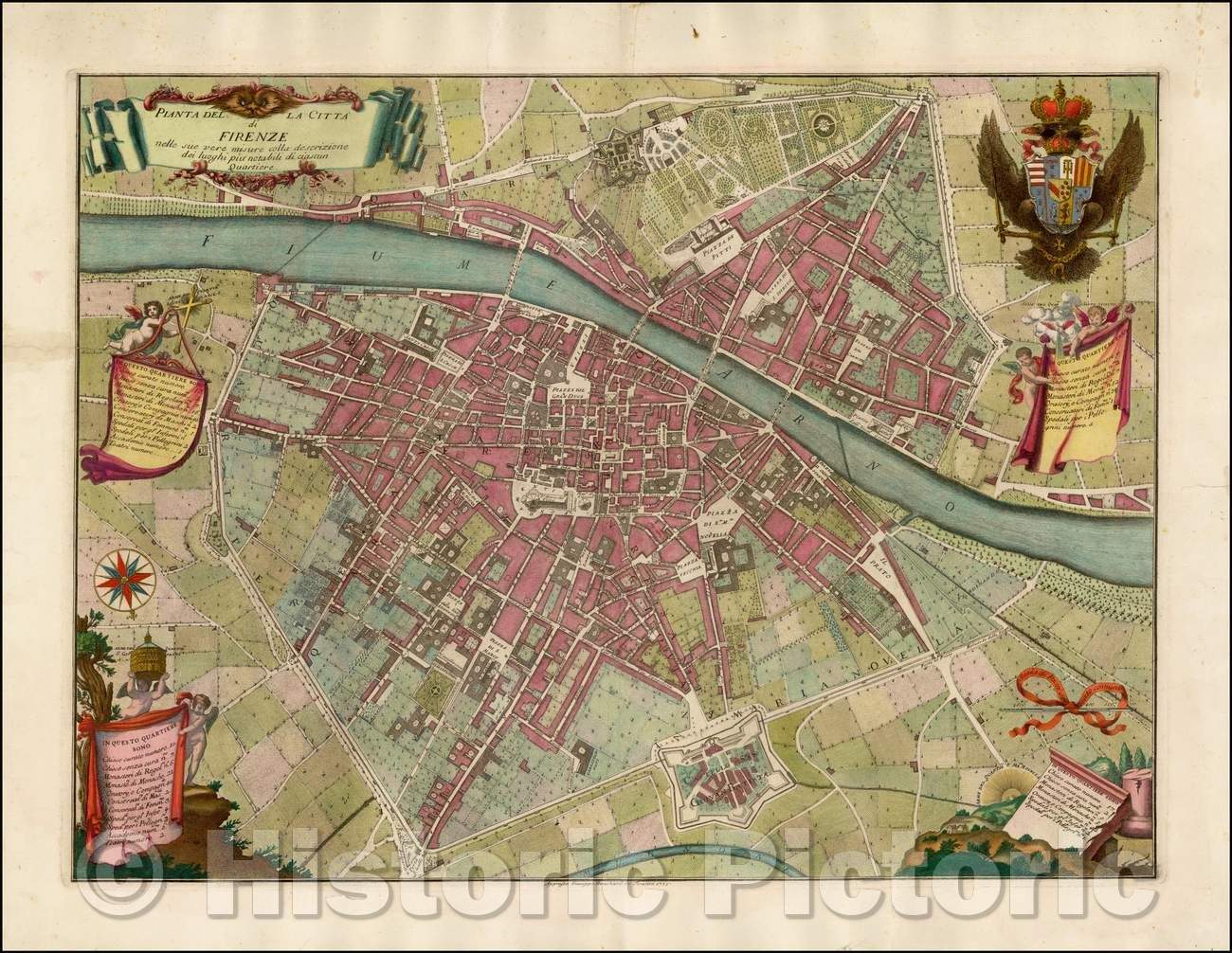 Historic Map - Pianta Della Citta di Firenze nelle seu vere misure colla descrizione dei luoghi piu notabili di ciascun Quartiere, 1755, Giuseppe Bouchard v2