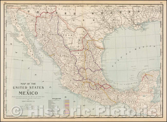 Historic Map - Map of the United States of Mexico, 1887, George F. Cram v1