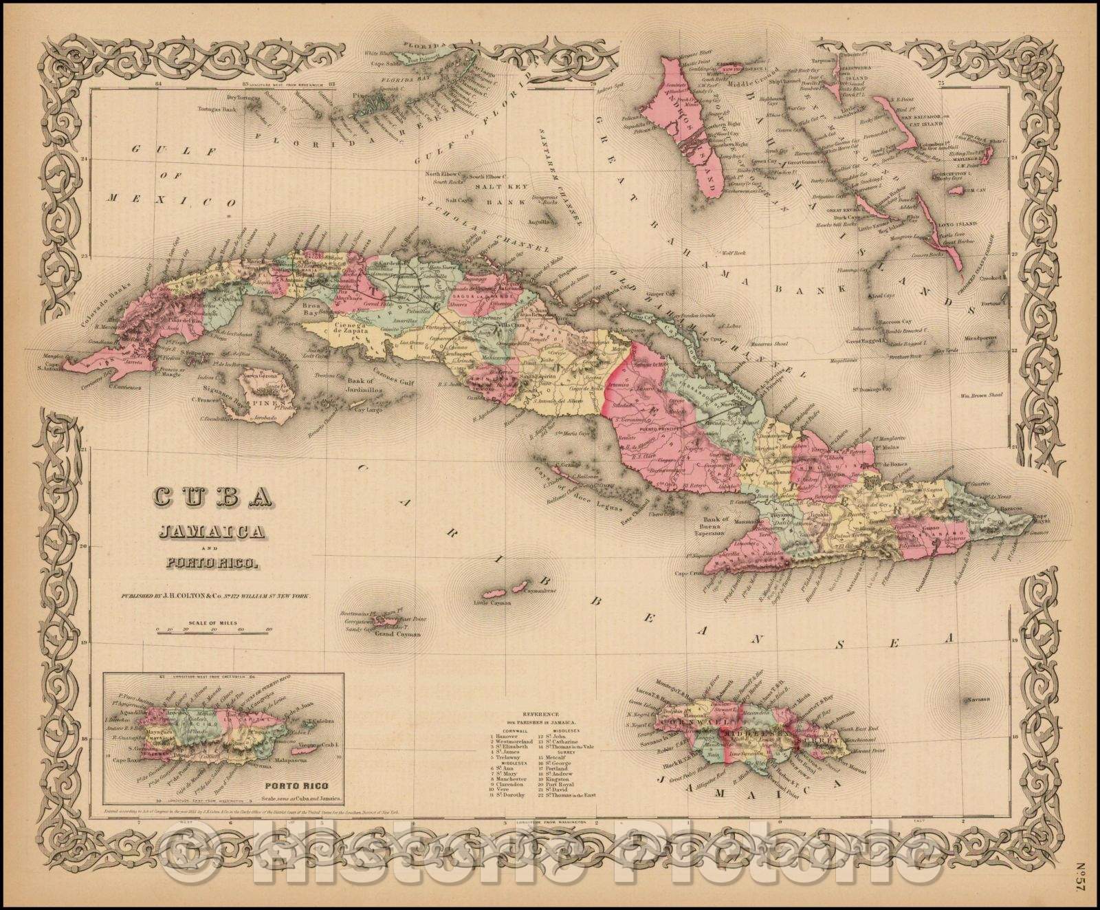 Historic Map - Colton's Cuba, Jamaica and Porto Rico, 1858, Joseph Hutchins Colton - Vintage Wall Art