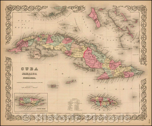 Historic Map - Colton's Cuba, Jamaica and Porto Rico, 1858, Joseph Hutchins Colton - Vintage Wall Art