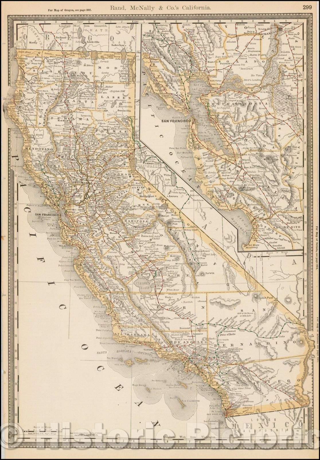 Historic Map - California [early appearance of Orange County!], 1888, Rand McNally & Company - Vintage Wall Art