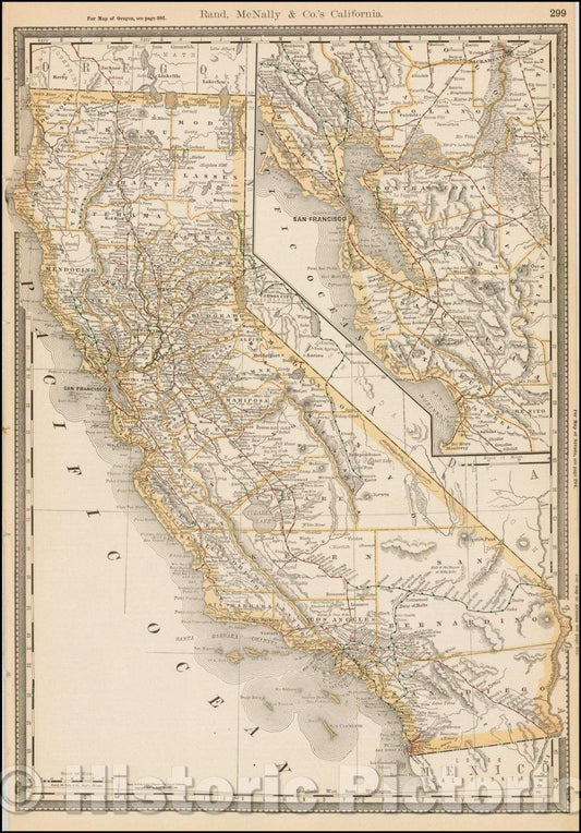 Historic Map - California [early appearance of Orange County!], 1888, Rand McNally & Company - Vintage Wall Art