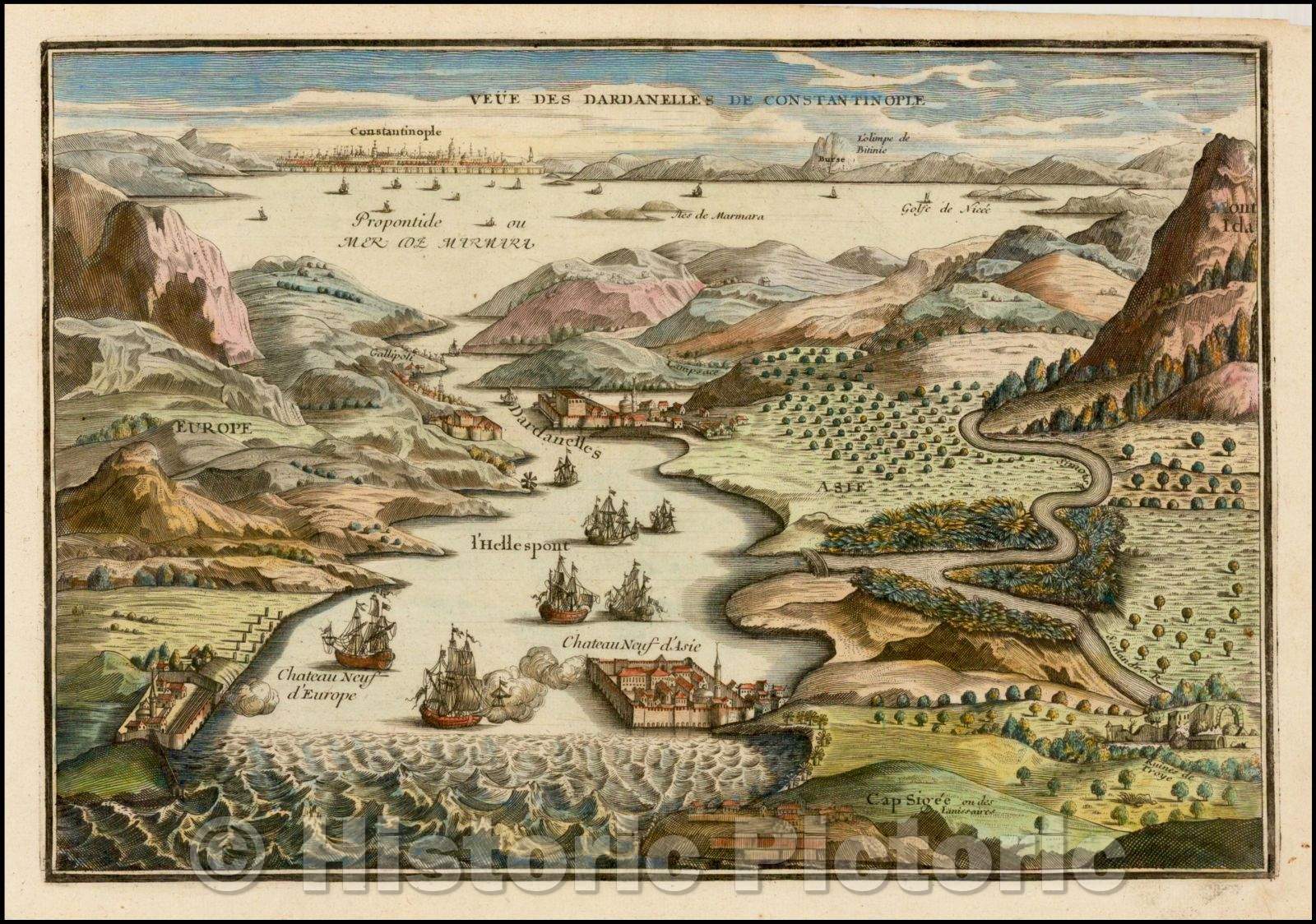 Historic Map - Veue Des Dardanelles De Constantinople, 1705, Nicolas de Fer v2