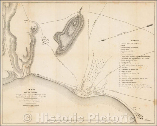 Historic Map - La Paz (Lower California) and its Environs, Showing Positions Occupied, 1847, P.S. Duval v2