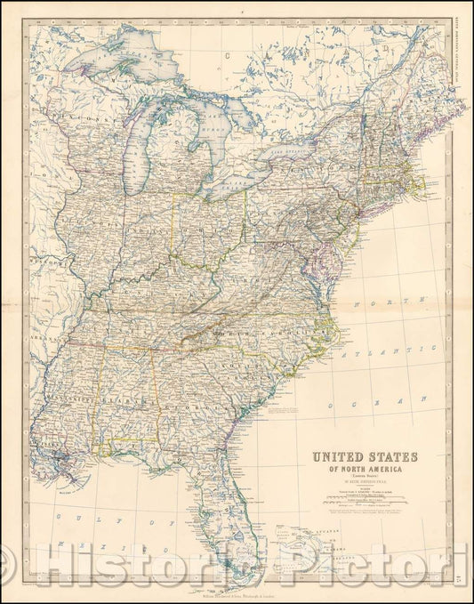 Historic Map - United States of North America (Eastern States), 1861, W. & A.K. Johnston - Vintage Wall Art
