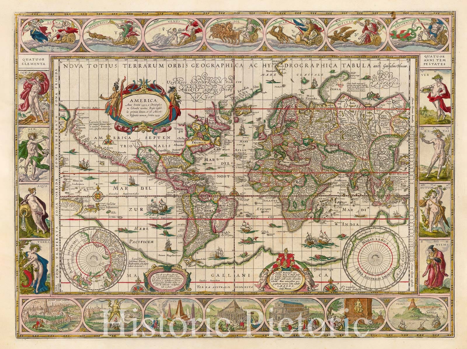 Blaeu's World Map (1630) - Historical Map Reproduction Print