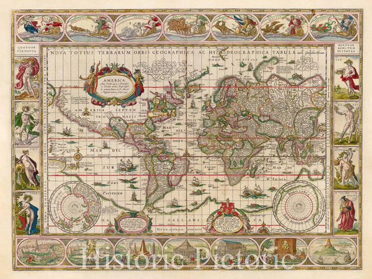 Blaeu's World Map (1630) - Historical Map Reproduction Print