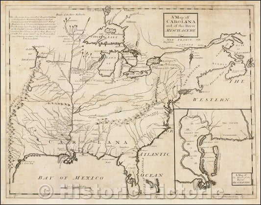 Historic Map - A Map of Carolana and of the River Meschacebe, 1722, Daniel Coxe - Vintage Wall Art