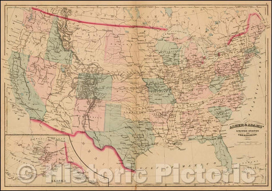 Historic Map - Asher & Adams' United States and its Territories, 1872, Asher v1