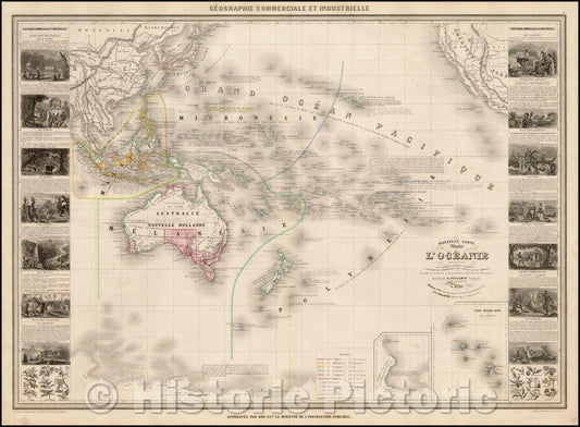 Historic Map - Nouvelle Carte Illustree de L'Oceanie, 1860, Alexandre Vuillemin v1