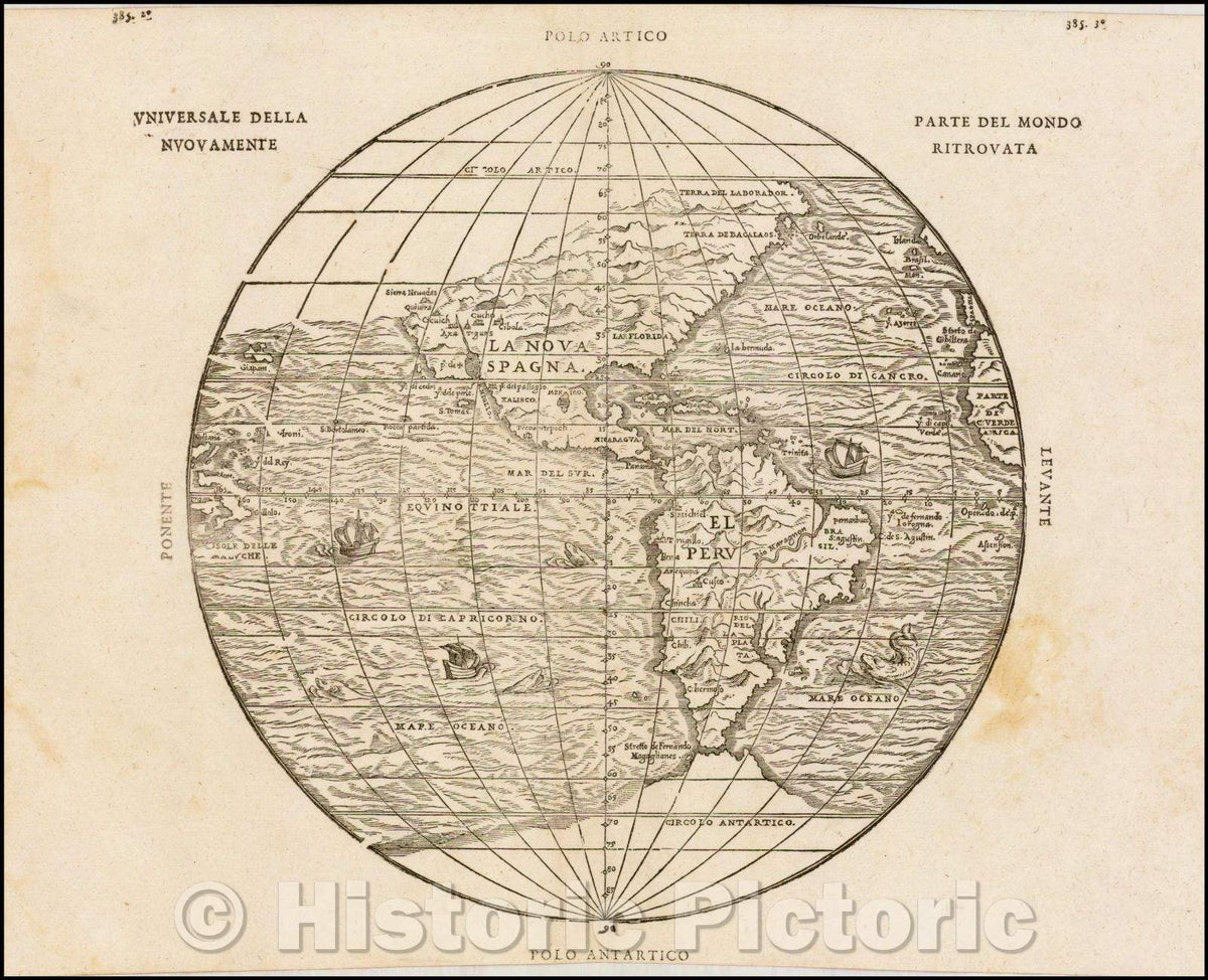 Historic Map - Universale Della Nuovamente Parte Del Mondo Ritrovata, 1556, Giovanni Battista Ramusio - Vintage Wall Art