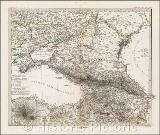 Historic Map - Ost-Europa: Sud Russland & Kankasien, 1876, Adolf Stieler - Vintage Wall Art