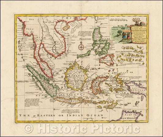 Historic Map - A New and Accurate Map of the East India Islands, Laid down according to the latest discoveries, 1744, Emanuel Bowen - Vintage Wall Art