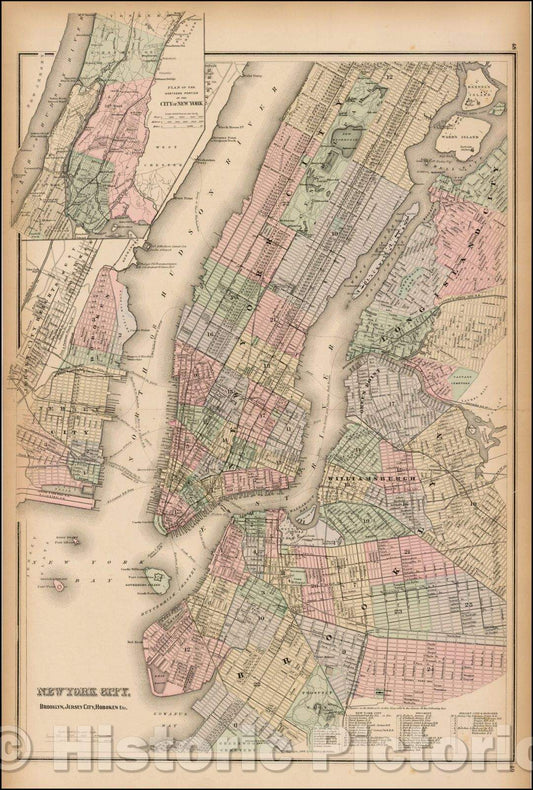 Historic Map - New York City, Brooklyn, Jersey City, Hoboken, etc, 1881, OW Gray - Vintage Wall Art