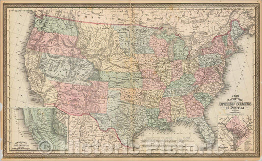 Historic Map - The United States of America, 1855, Charles Desilver - Vintage Wall Art
