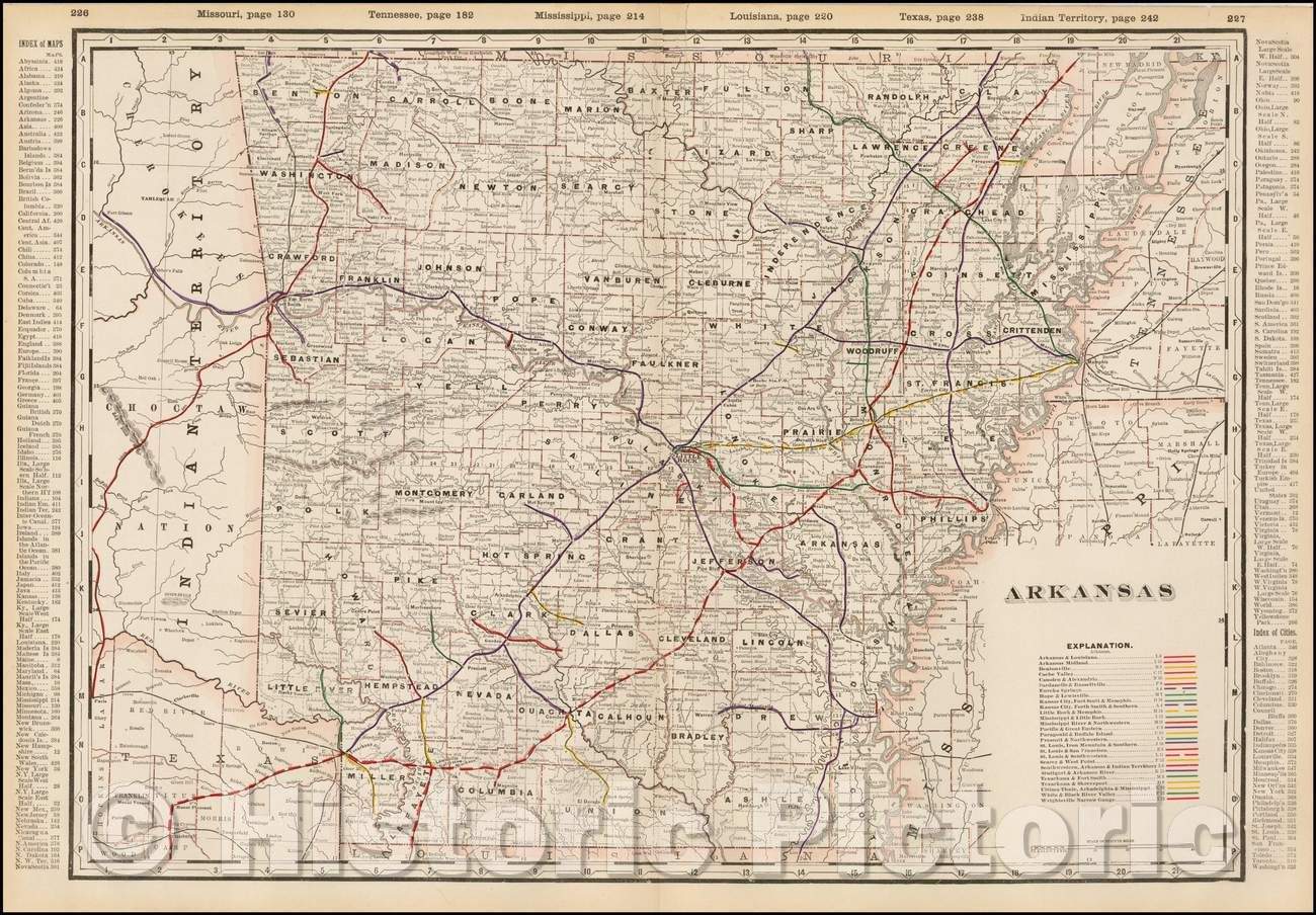 Historic Map - Arkansas, 1899, George F. Cram - Vintage Wall Art