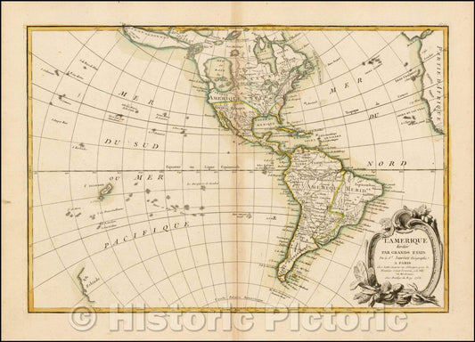 Historic Map - L'Amerique divisee Par Grands Etats/The Great America divided by states. 1762 [Sea of the West], 1762, Jean Janvier - Vintage Wall Art