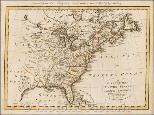 Historic Map - A Correct Map of the United States of North America. Including the British and Spanish Territories, 1787, Thomas Bowen v2