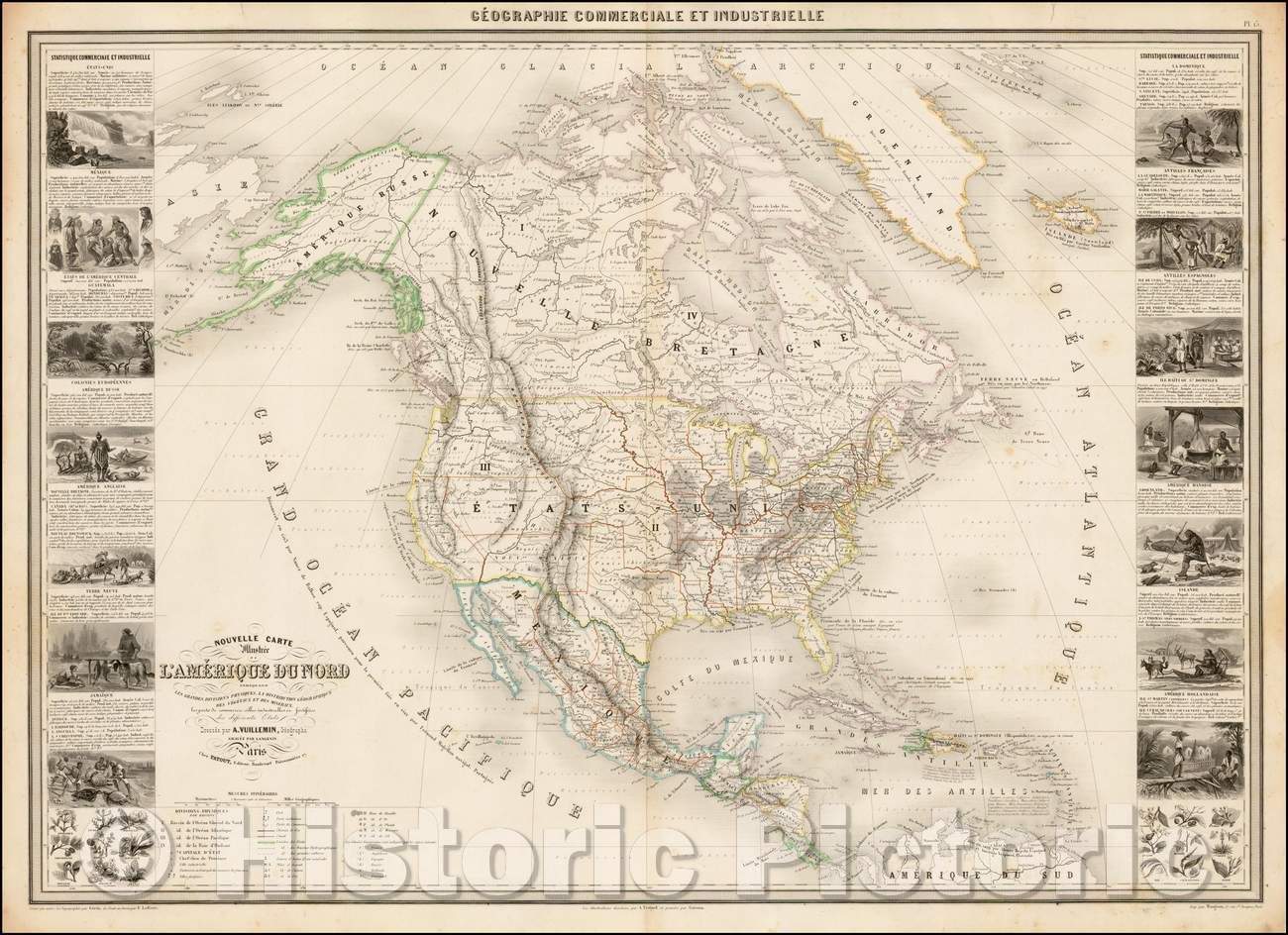 Historic Map - Nouvelle Carte Illustree De L'Amerique Du Nord Indiquant Les Grandes/North America, Distribution Of Vegetables And Minerals, 1860 v1