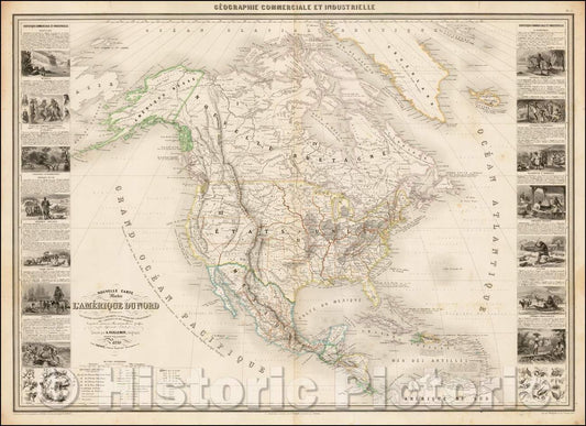 Historic Map - Nouvelle Carte Illustree De L'Amerique Du Nord Indiquant Les Grandes/North America, Distribution Of Vegetables And Minerals, 1860 v1