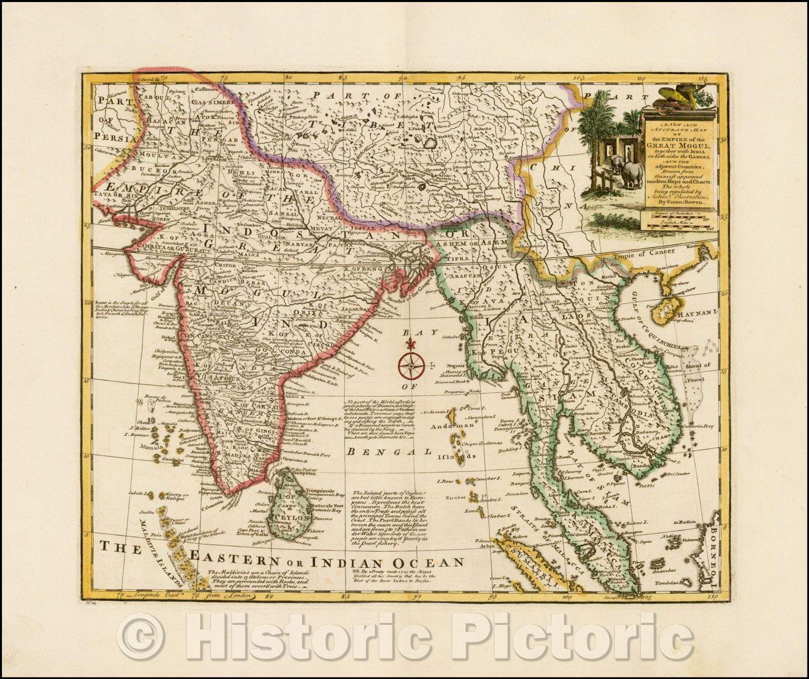 Historic Map - A New and Accurate Map of the Empire of the Great Mogul, together with India on both sides of the Ganges, and the adjacent Countries, 1744 - Vintage Wall Art