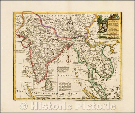 Historic Map - A New and Accurate Map of the Empire of the Great Mogul, together with India on both sides of the Ganges, and the adjacent Countries, 1744 - Vintage Wall Art
