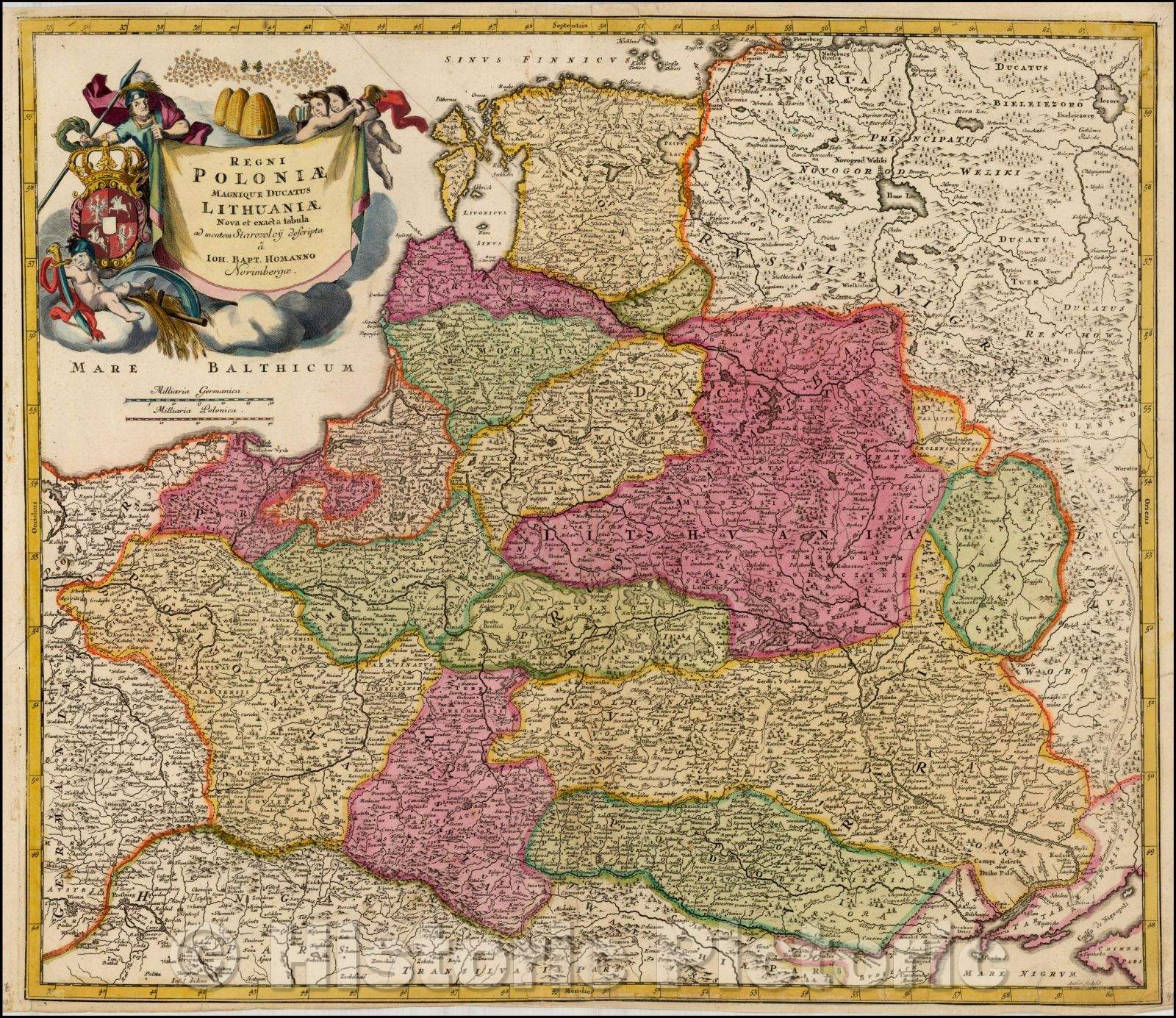 Historic Map - Regni Poloniae Magnique Ducatus Lithuaniae Nova et exacta tabula ad memtem Starovolcy descripta, 1720, Johann Baptist Homann - Vintage Wall Art