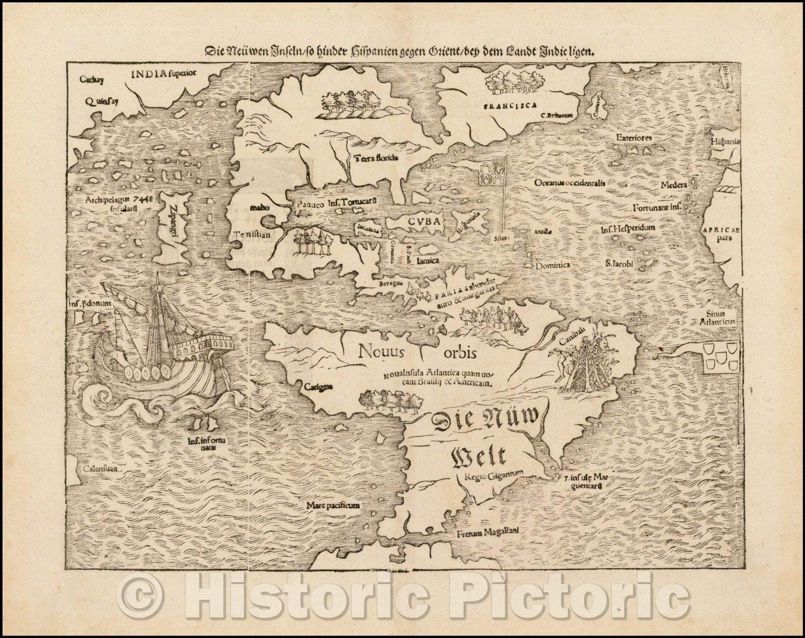 Historic Map - Die Neuwen Inseln/So hinder Hispanien gegen Orient ven dem land indie ligen America, 1572, Sebastian M?nster v2