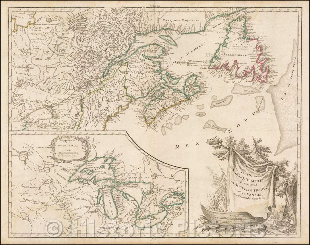 Historic Map - Partie De L'Amerique Septent? Qui comprend La Nouvelle France ou Le Canada, 1755, Didier Robert de Vaugondy v4