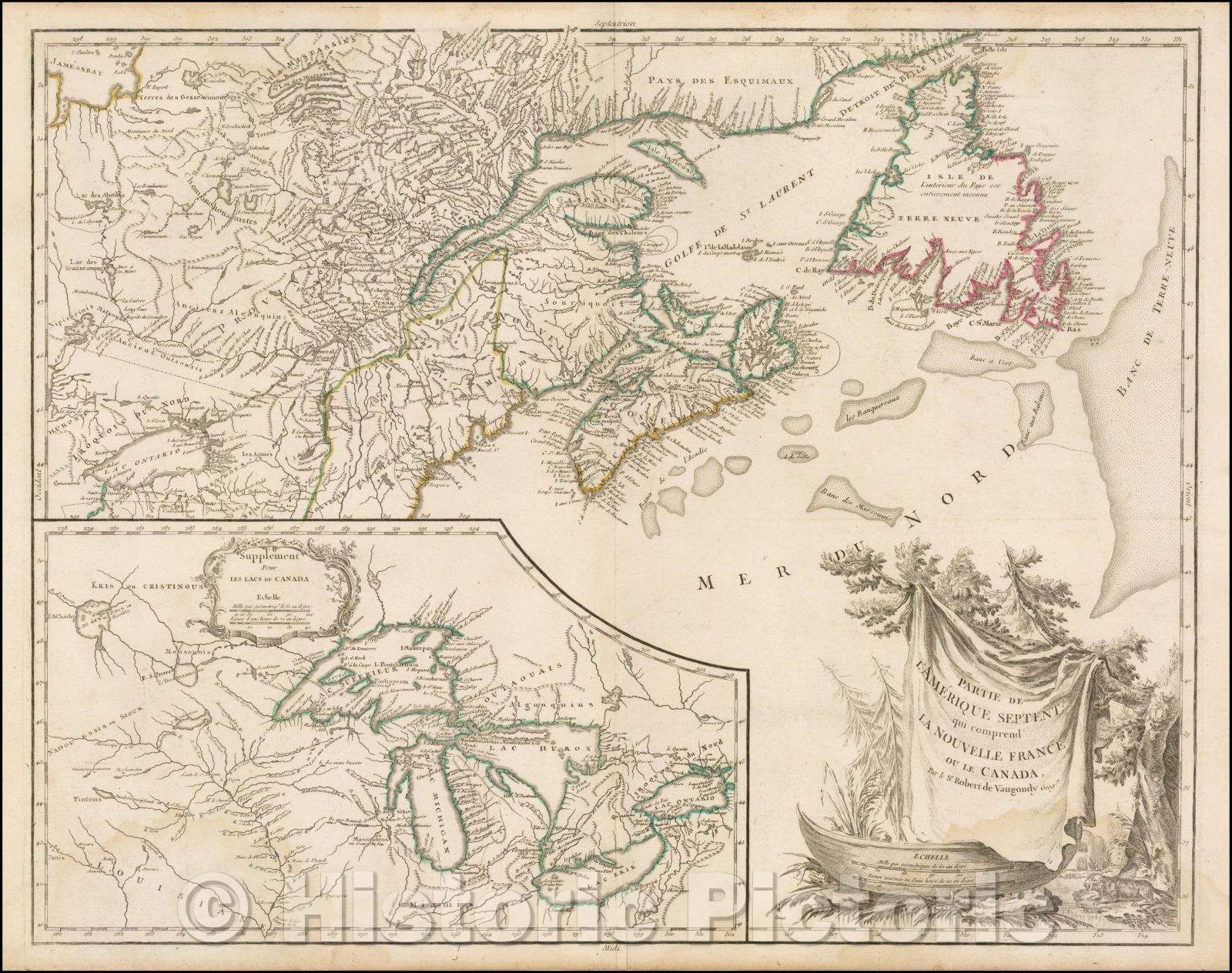 Historic Map - Partie De L'Amerique Septent? Qui comprend La Nouvelle France ou Le Canada, 1755, Didier Robert de Vaugondy v4
