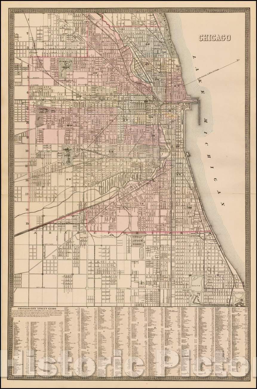 Historic Map - Chicago, 1875, Samuel Augustus Mitchell Jr. - Vintage Wall Art