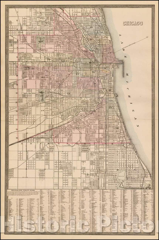Historic Map - Chicago, 1875, Samuel Augustus Mitchell Jr. - Vintage Wall Art