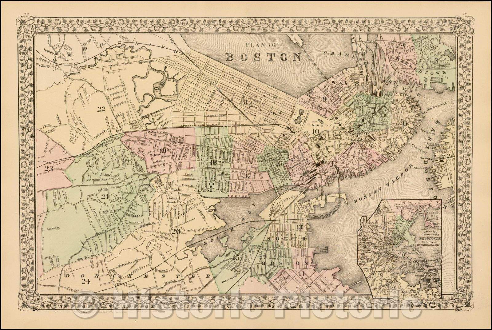 Historic Map - Plan of Boston, 1878, Samuel Augustus Mitchell Jr. v3