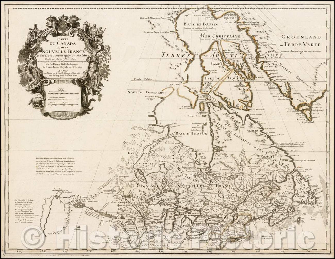 Historic Map - Carte Du Canada ou de la Nouvelle France et des Decouvertes qui y ont ete faits, 1703, Guillaume De L'Isle v1