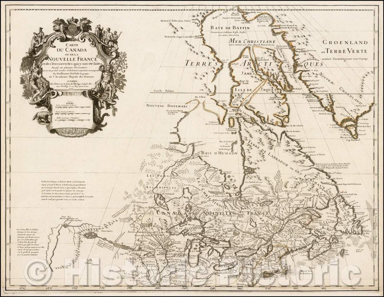 Historic Map - Carte Du Canada ou de la Nouvelle France et des Decouvertes qui y ont ete faits, 1703, Guillaume De L'Isle v1