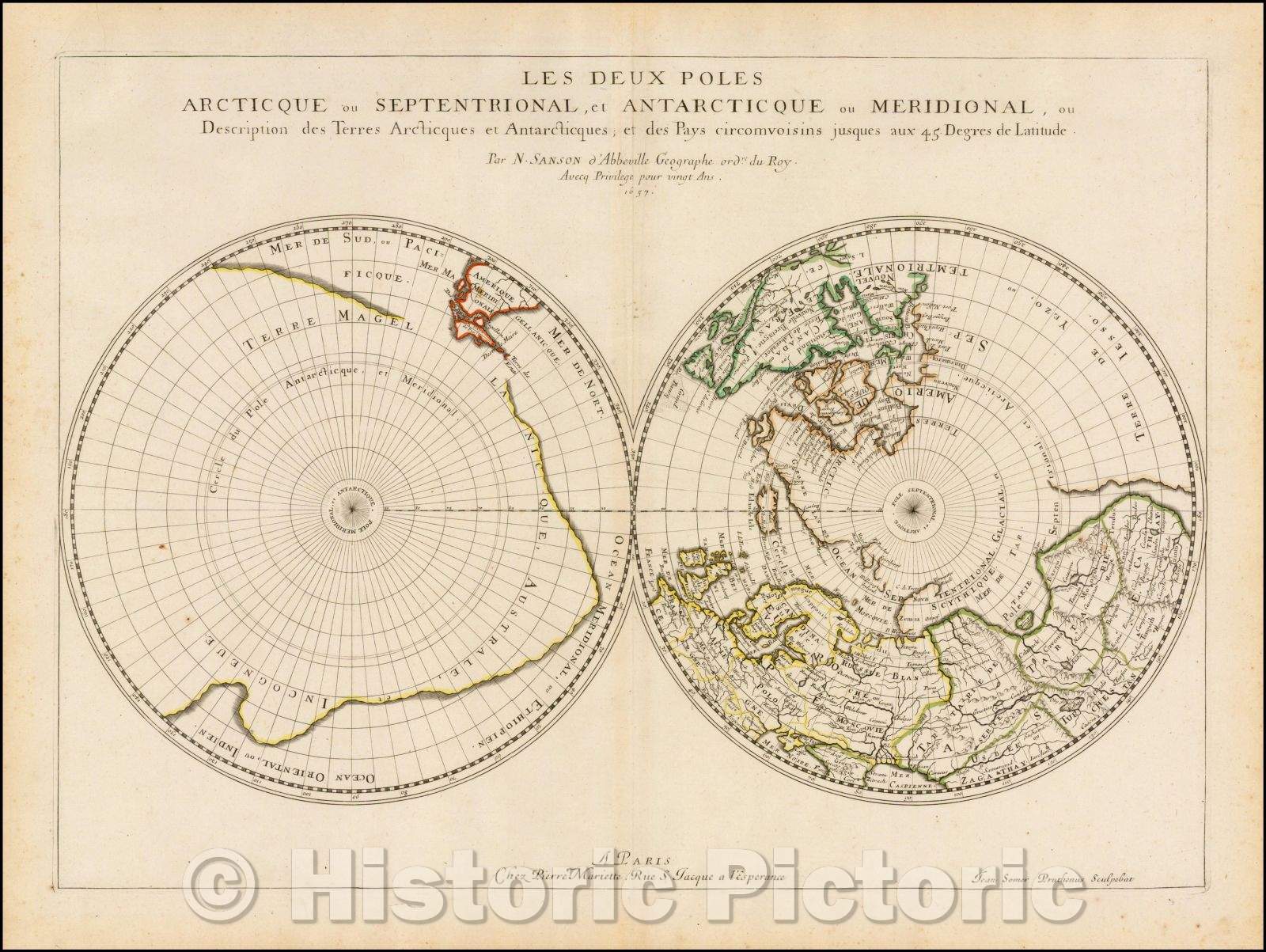 Historic Map - Les Deux Poles Arcticque ou Septentrional, et Antarcticque ou Meridional, ou Description des Terres Arcticques et Antarcticques, 1657 v2