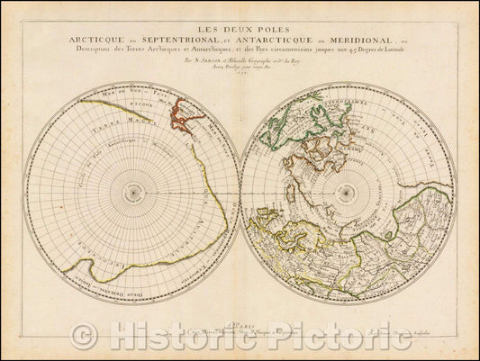 Historic Map - Les Deux Poles Arcticque ou Septentrional, et Antarcticque ou Meridional, ou Description des Terres Arcticques et Antarcticques, 1657 v2