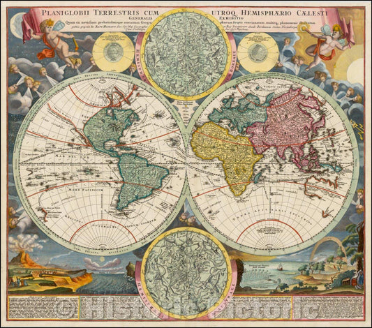 Historic Map - Planiglobii Terrestris Cum Utroq Hemisphaerio Caelesti Generalis Exhibitio, 1720, Johann Baptist Homann v3