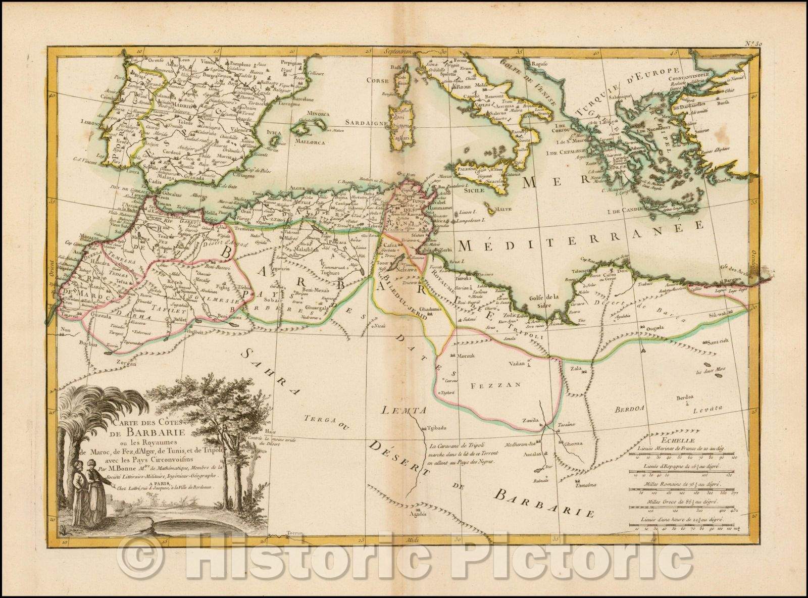 Historic Map - Carte Des Cotes De Barbarie ou les Royaumes de Maroc, de Fez, D'Alger, de :: Barbary Cotes or the kingdoms of Morocco, Fez, From Algiers, 1762 - Vintage Wall Art