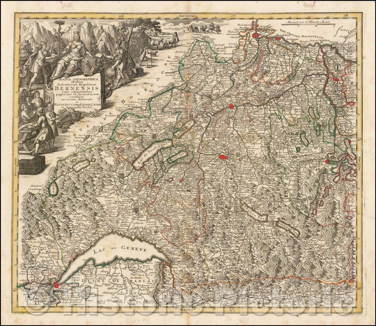 Historic Map - Geographica illustris Helvetiorum Reipublicae Bernensis cum adjacentibus pagorum :: Kanton of Bern and environs, Geneva, Lucerne and Basel, 1750 - Vintage Wall Art