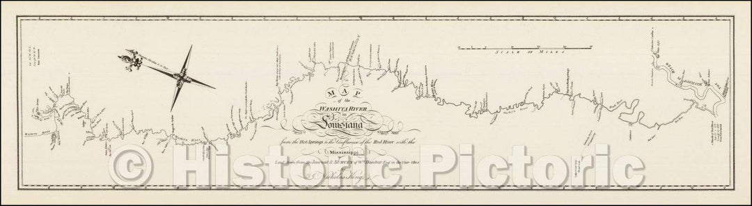 Historic Map - Map of the Washita river in Louisiana from the Hot Springs to the confluence of the Red River with the Mississippi, 1804, George T. Dunbar v5