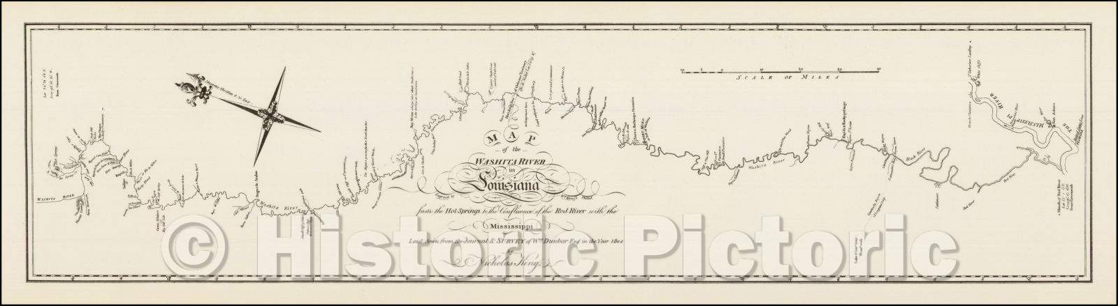 Historic Map - Map of the Washita river in Louisiana from the Hot Springs to the confluence of the Red River with the Mississippi, 1804, George T. Dunbar v5