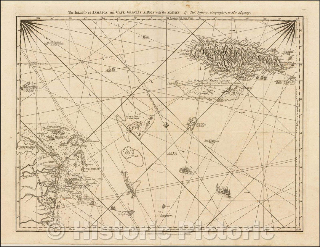 Historic Map - The Island of Jamaica and Cape Gracias a Dios with the Banks (Shows Moskito Kings Party), 1775, Thomas Jefferys - Vintage Wall Art
